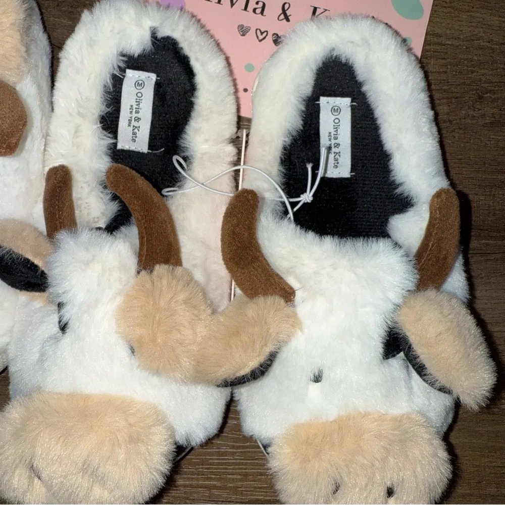 NWT 2 Pair! Olivia & Kate Super Cute Cow Slippers
